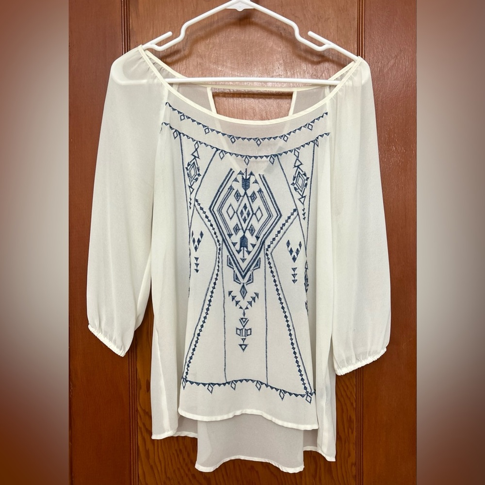 Ivory & Blue Blouse